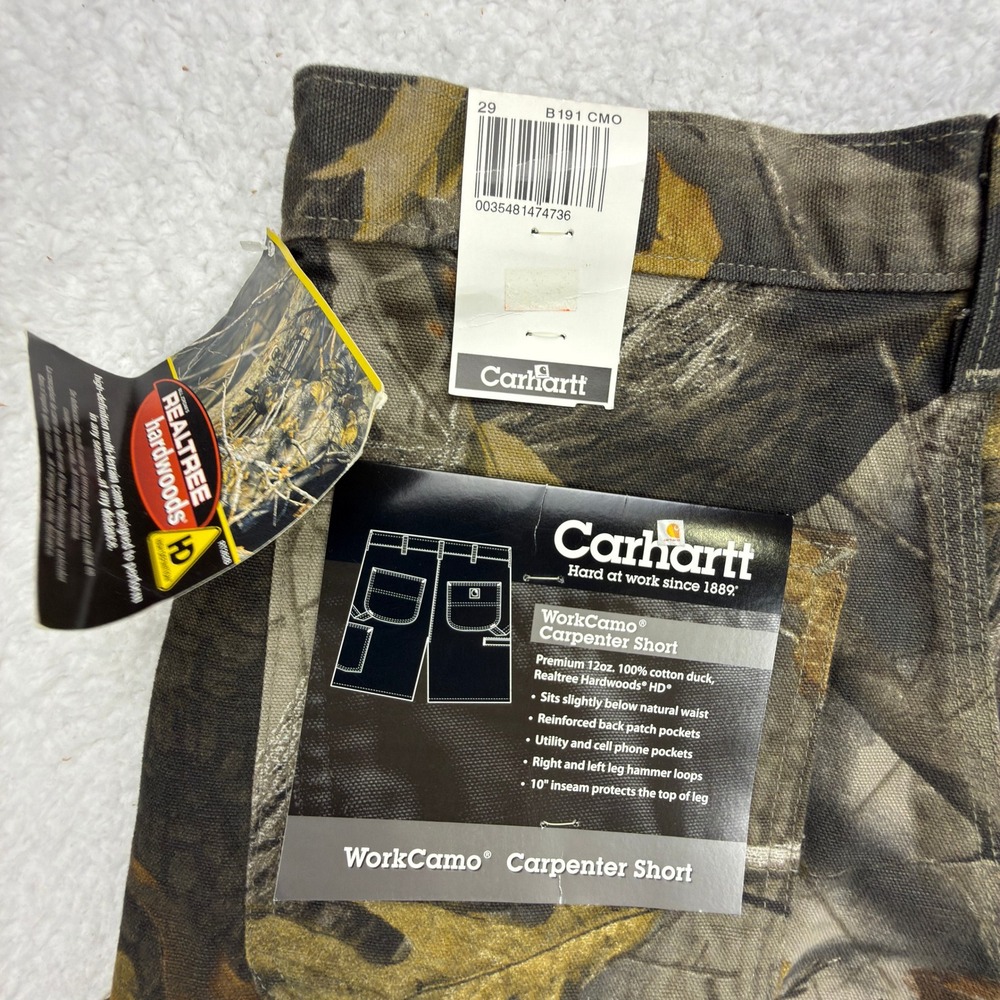 Carhartt Work Camo Carpenter Shorts Realtree‎ Hardwoods Mens 29 B191 CMO NWT NOS
